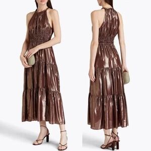 A.L.C. Tiered metallic silk-blend midi dress Size 4